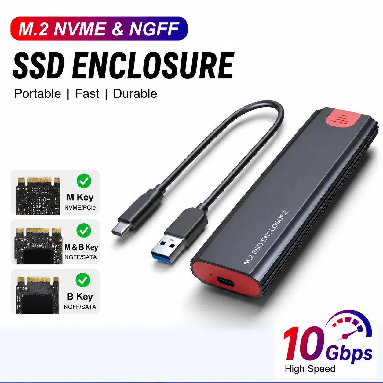M2 SSD Case NVMe PCle SATA SSD Enclosure Adapter 10Gbps USB 3.1 M.2 NGFF External Enclosure Supports M and B and B&M Keys