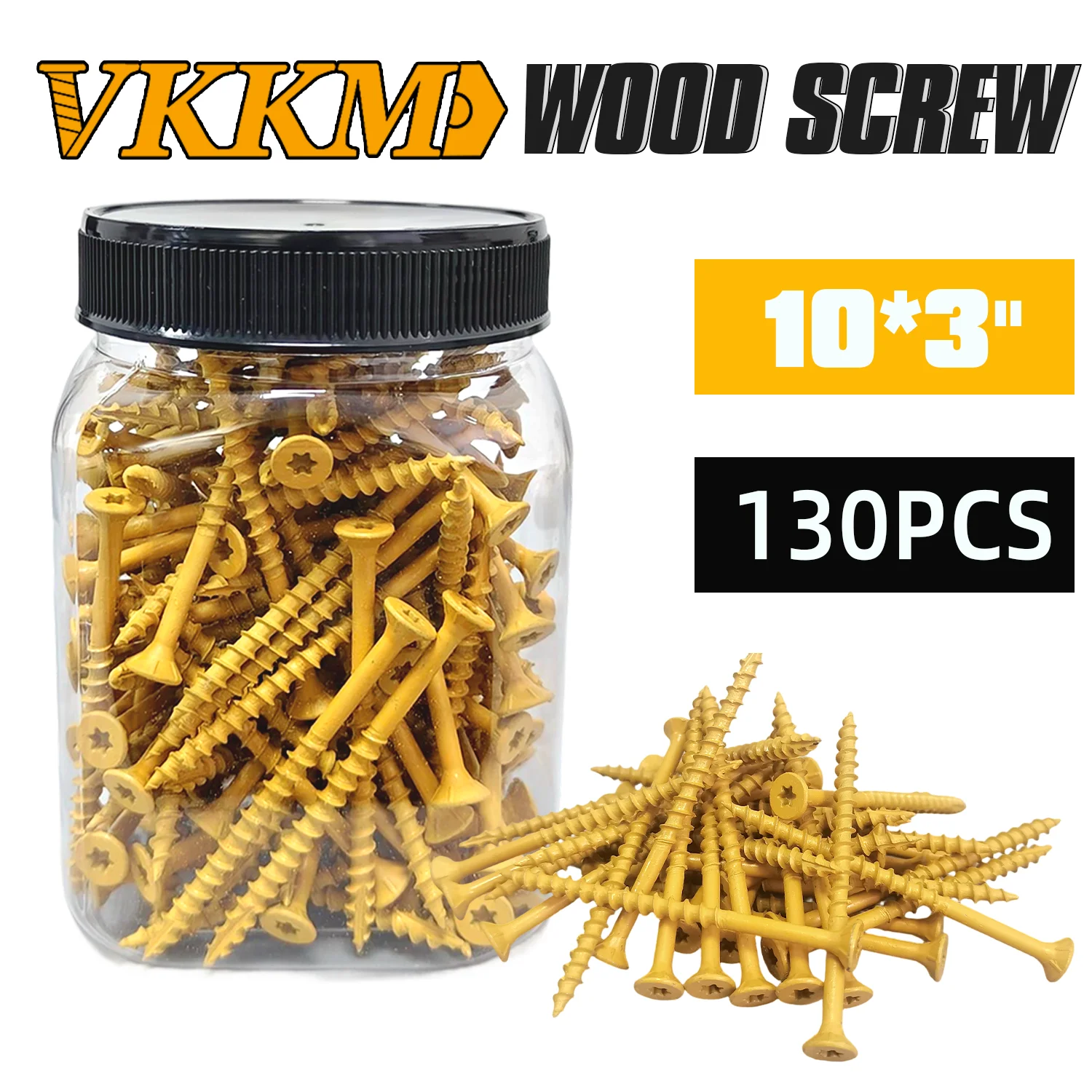 

VKKM Wood Screw #10×2-1/2~3, Square Drive Head, Suitable for Outdoor Use with Salt Spray Yellow Coating for Over 1000 Hours