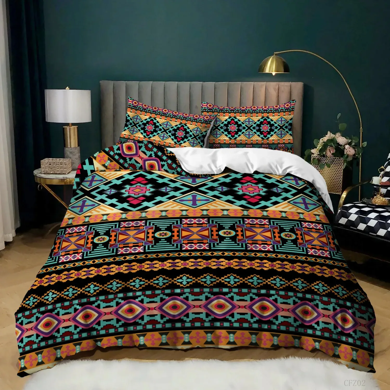 

Boho Duvet Cover Striped Ethnic Bedding Country Style Comforter Cover Colourful Moroccan Southwestern Indian Tribal Bedding King