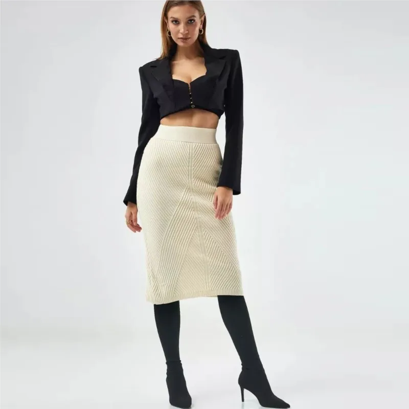 Knitted Hip Slim-Fit Polyester Skirt Women\'s Falda Mujer Faldas Largas Saia Feminina Roupas Femininas Long Skirts Women Clothes