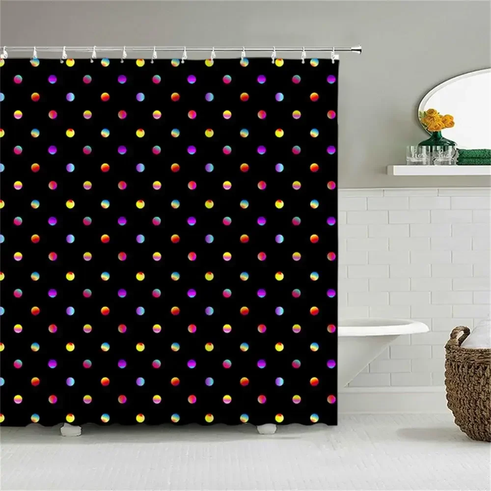 Polka Dot Shower Curtain Vintage Black and White Colorful Graffiti Polka Dot Fashion Bathroom Curtain Tub Partition Decor