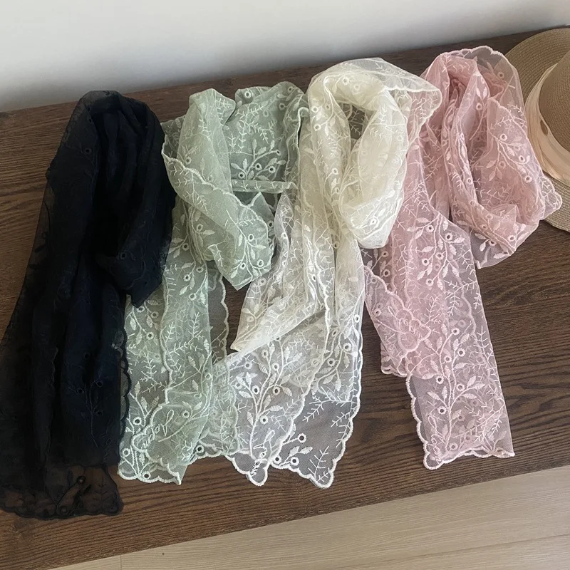 

Embroidered Lace Silk Scarf Spring and Summer Sweet Streamer Elegant Outer Decorative Shoulder Light Shawl