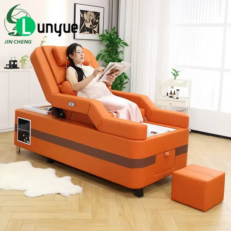 Multi Function Seated Shampoo Bed with Electric Reclining Foot Wash Basin Modern Hair Washing Station for Spa Home Use