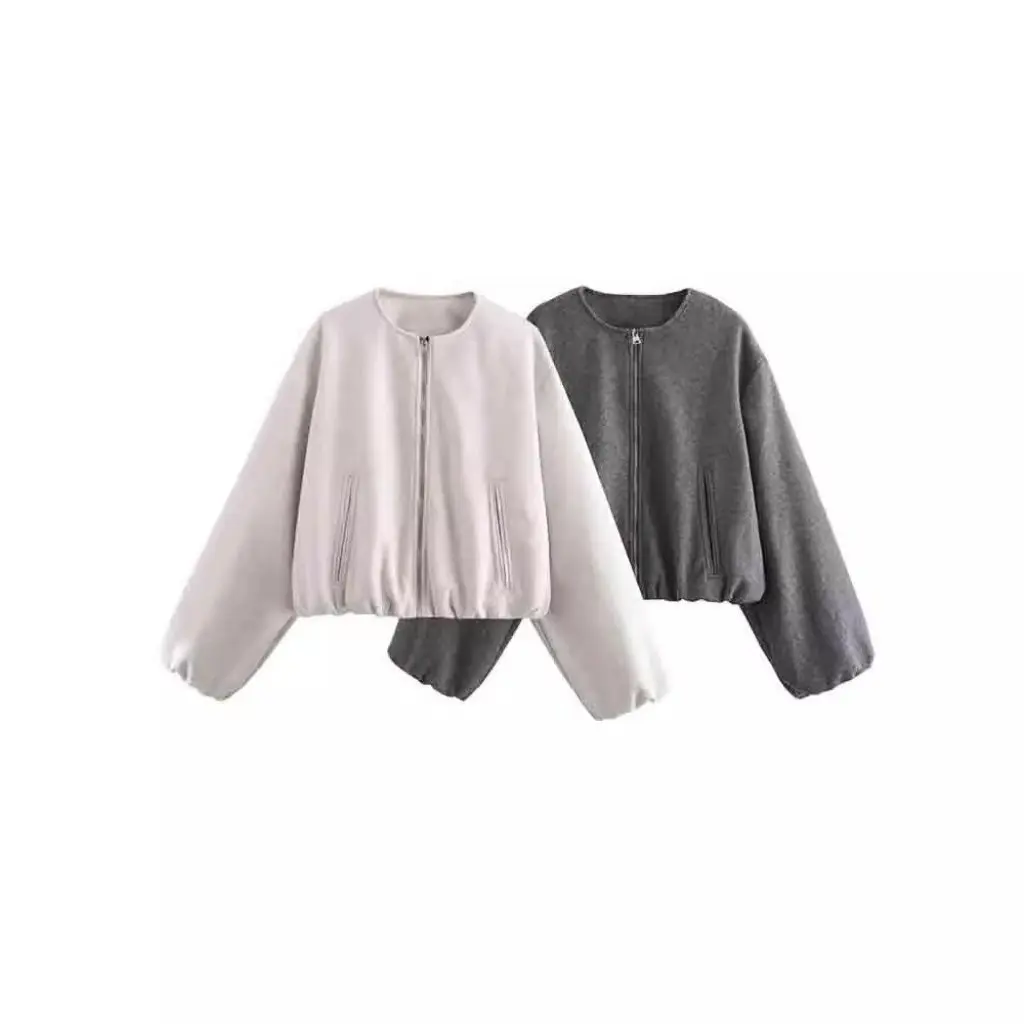 

Zatrax Women's Soft Base All-match Long-Sleeved Crewneck Jacket White Short Coat for Autumn