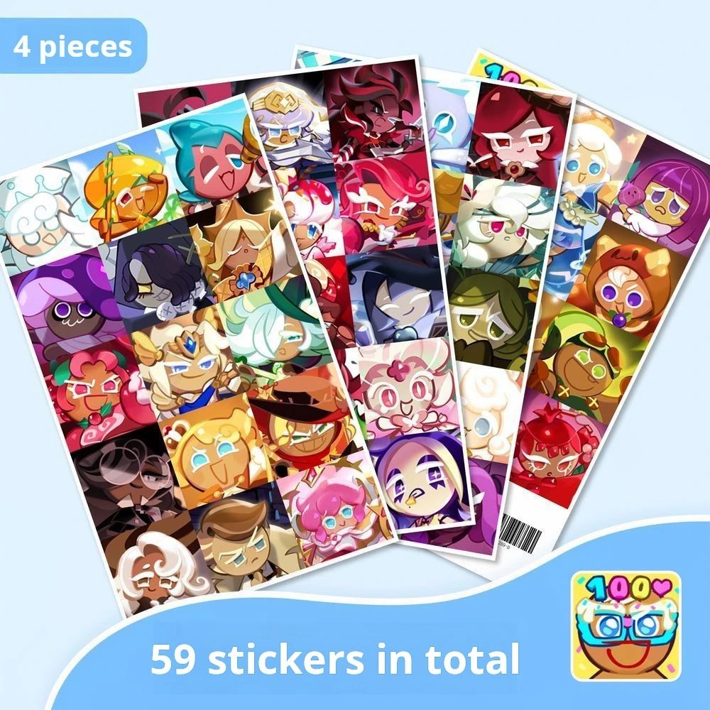 4 Sheets Game Cookie Run Kingdom Stickers DIY Diary Laptop Luggage Skateboard Graffiti Decals Fun Classic Stickers