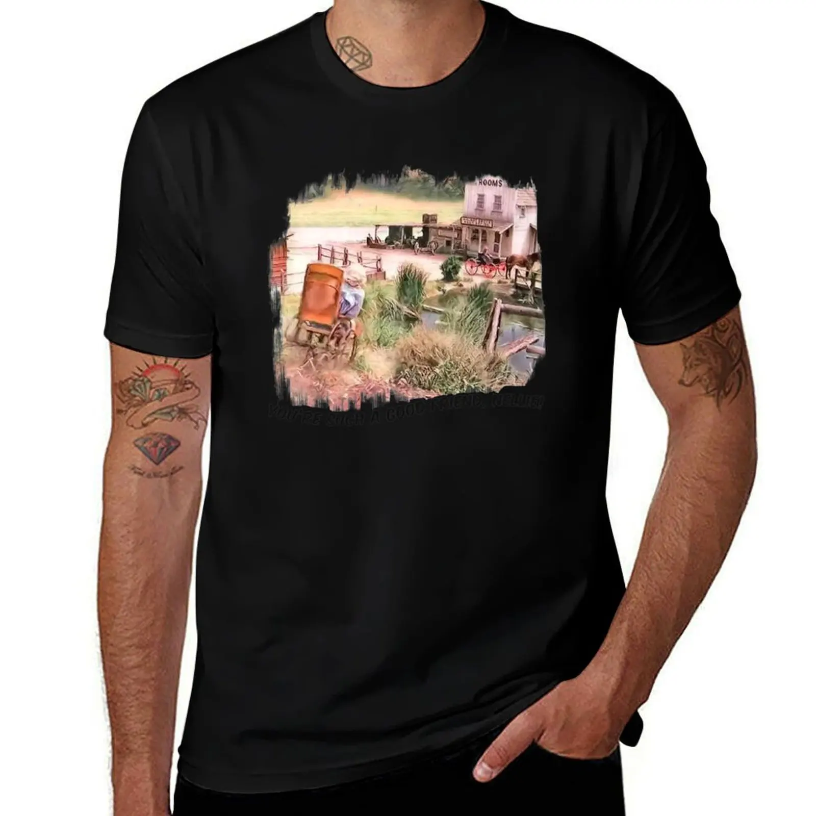

Little House on the Prairie Nellie Wheelchair scene. Black Lettering T-Shirt anime sublime fitted t shirts for men