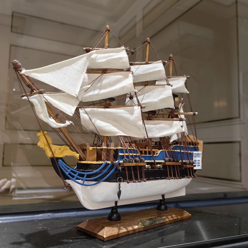 35CM RTR Wooden Sailboat Model Ornament Smooth Sailing Handmade Simulation Ancient Sailboat Office Living Room Decoration Gifts