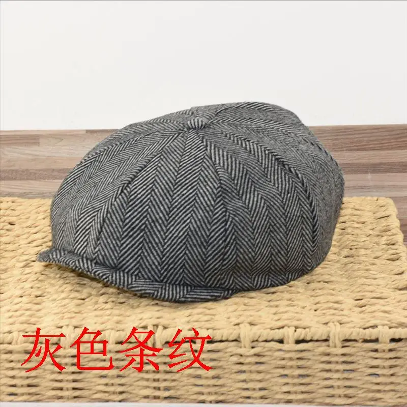 Plus Size Fall Winter Striped Flat Cap Men European Style Retro Director Hat Wholesale