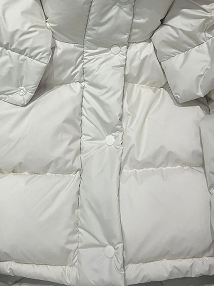 Coreano sle ort branco puffer jaet feminino inverno thiened casaco pão sle chapéu incluído viagem faion fibra de poliéster