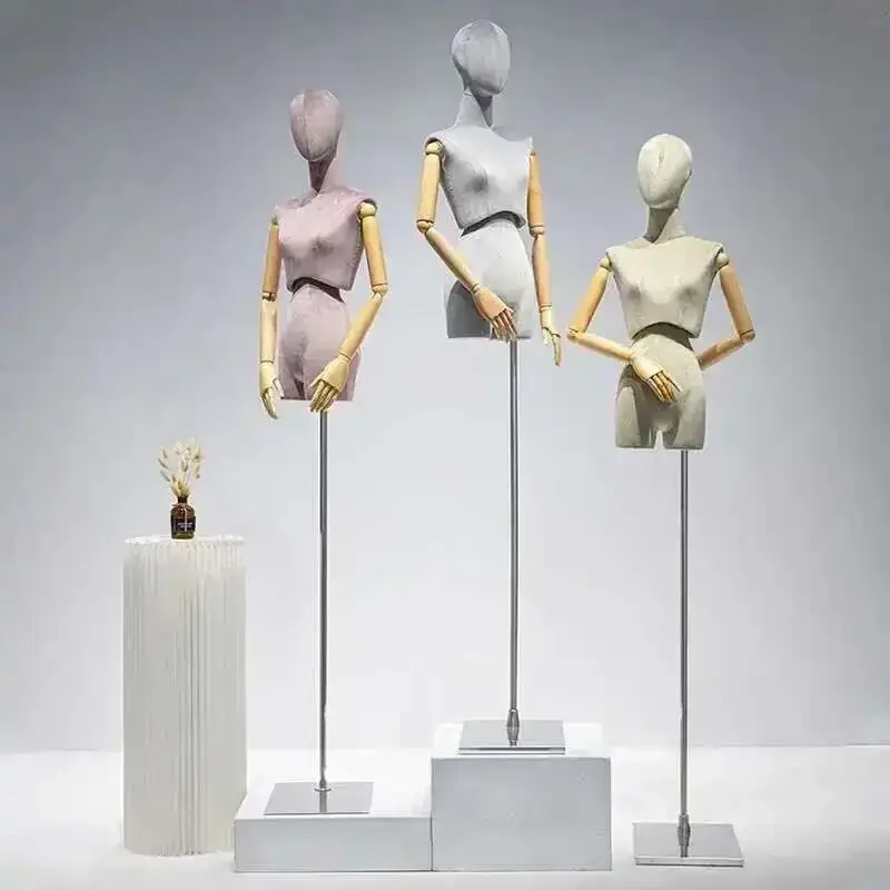 High-end Suede Mannequin Colorful Mannequins Props Window Display Stand Female Half-length Mannequin for Women's Clothing Store
