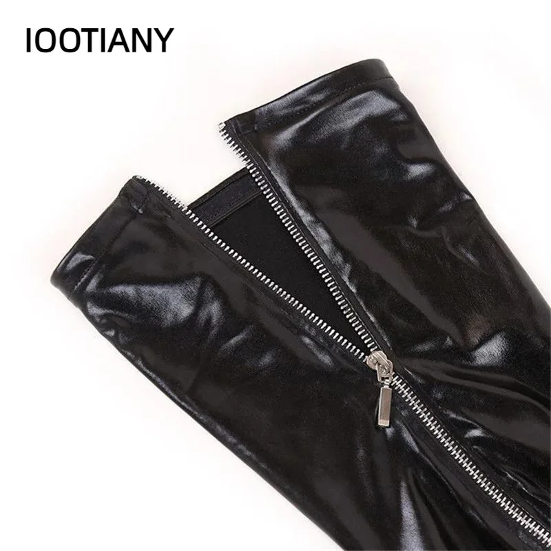 25COSGothic الشرير عودة زيبر جوارب اللاتكس نظرة الرطب بولي كلوريد الفينيل الجلود الفخذ العليا جوارب النساء مثير الملابس الداخلية الساخن القطب الرقص الجوارب