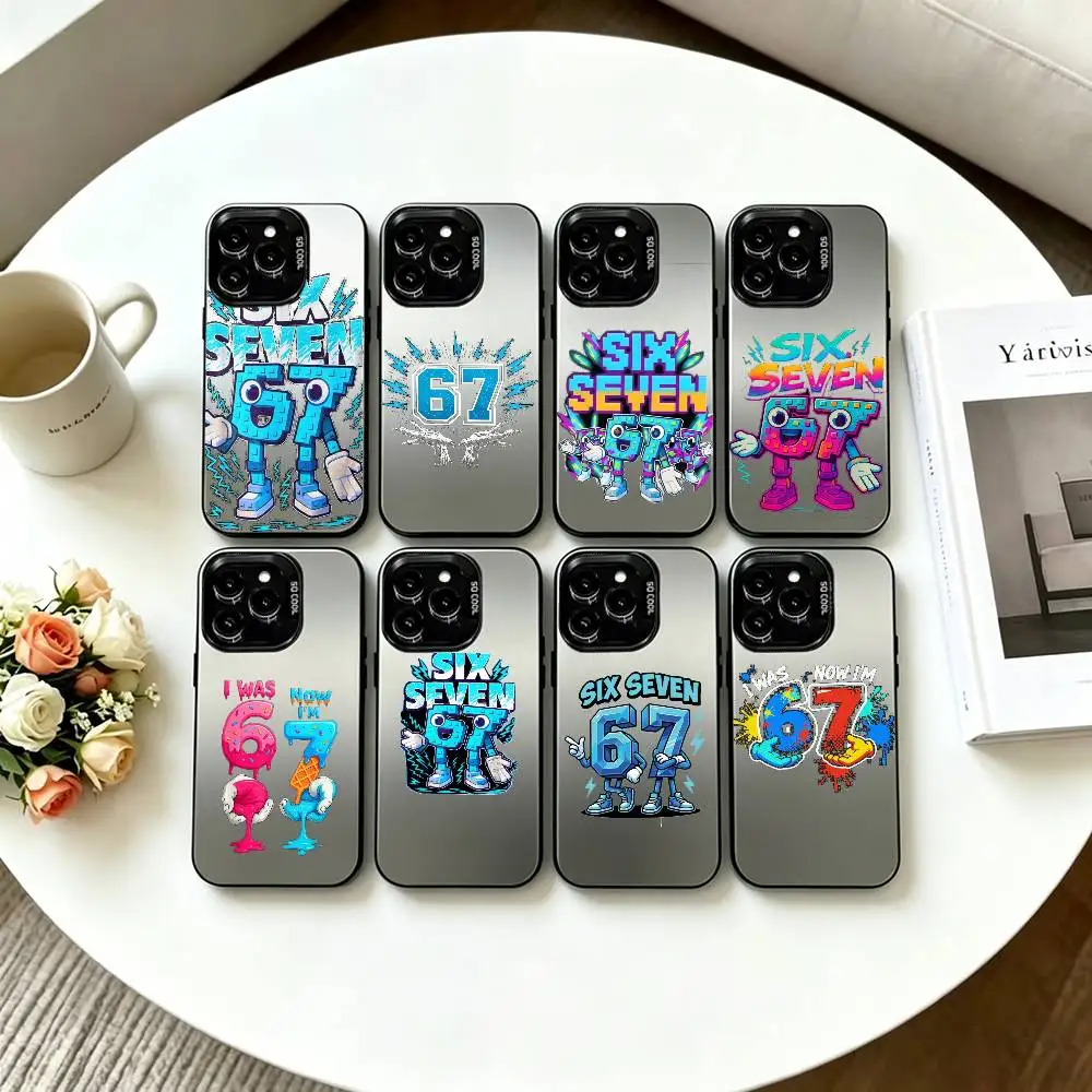 

Luxury Six Seven 67 Phone Case For iPhone 17,16,15,14,13,12,11 Plus,Pro Max,XS,Colorful Silver Black Cover