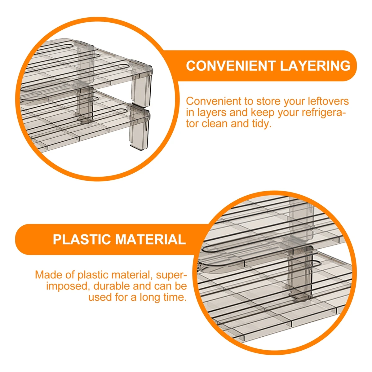 

2 Pcs Plastic Fridge Storage Rack Shelf ganizer Kitchen Pantry Refrigerator Leftover Holder Spice Rack Counter Partition