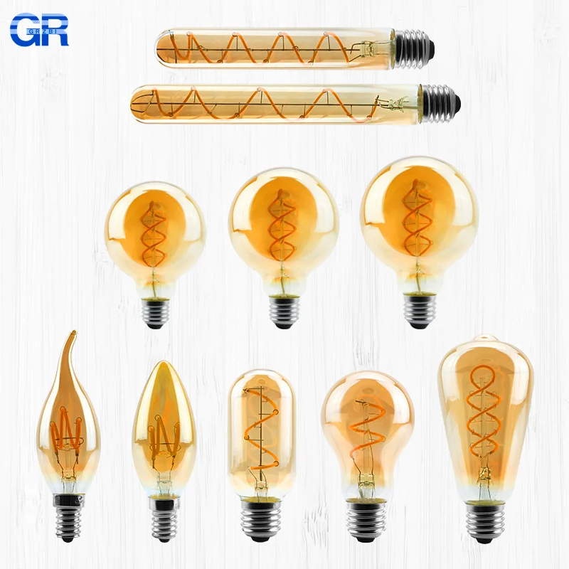 

Vintage LED Spiral Filament Bulb C35 A60 T45 ST64 G80 G95 G125 Retro Lamp 4W 2200K 220V Dimmable Decorative Glass Edison Bulbs