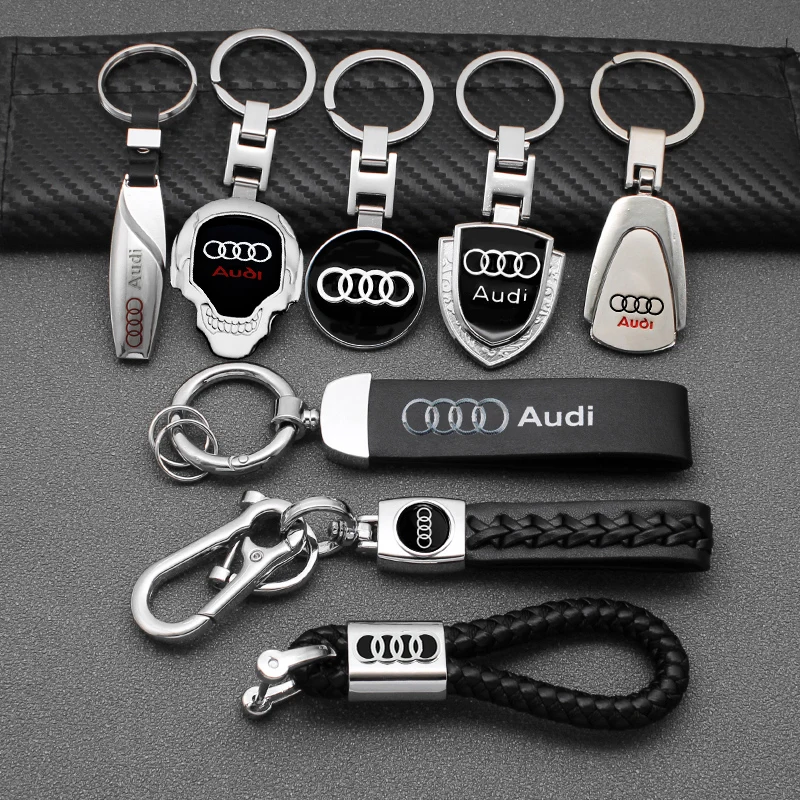 1pcs Car Key Chain Metal Logo Keyring Leather Keychain For Audi A6 A5 Q7 S4 S5 S7 A4 B9 A4L Q5 TT TTS RS 8S RS6 Sline Accessorie