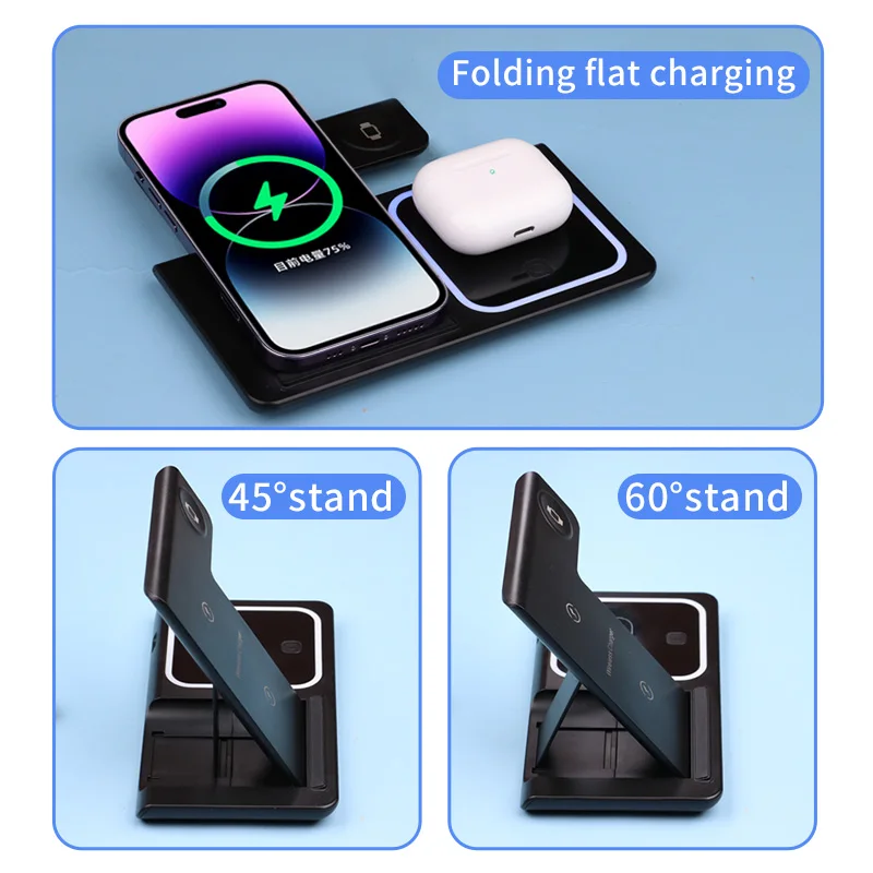 Индукционная Беспроводная зарядная подставка 3 в 1 Qi 15 Вт для IPhone14 13 12 ProMax Apple Watch SE S8 7 6 5 4 3 AirPods, складная зарядка