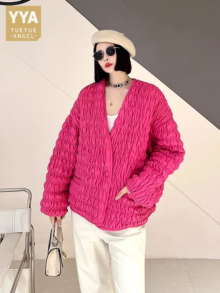 Vintage المرأة الخريف مطوي جلد الغنم سترة جلدية حقيقية الخامس الرقبة مزدوجة الصدر معطف الموضة فضفاضة تناسب عالية الشارع جاكيتات