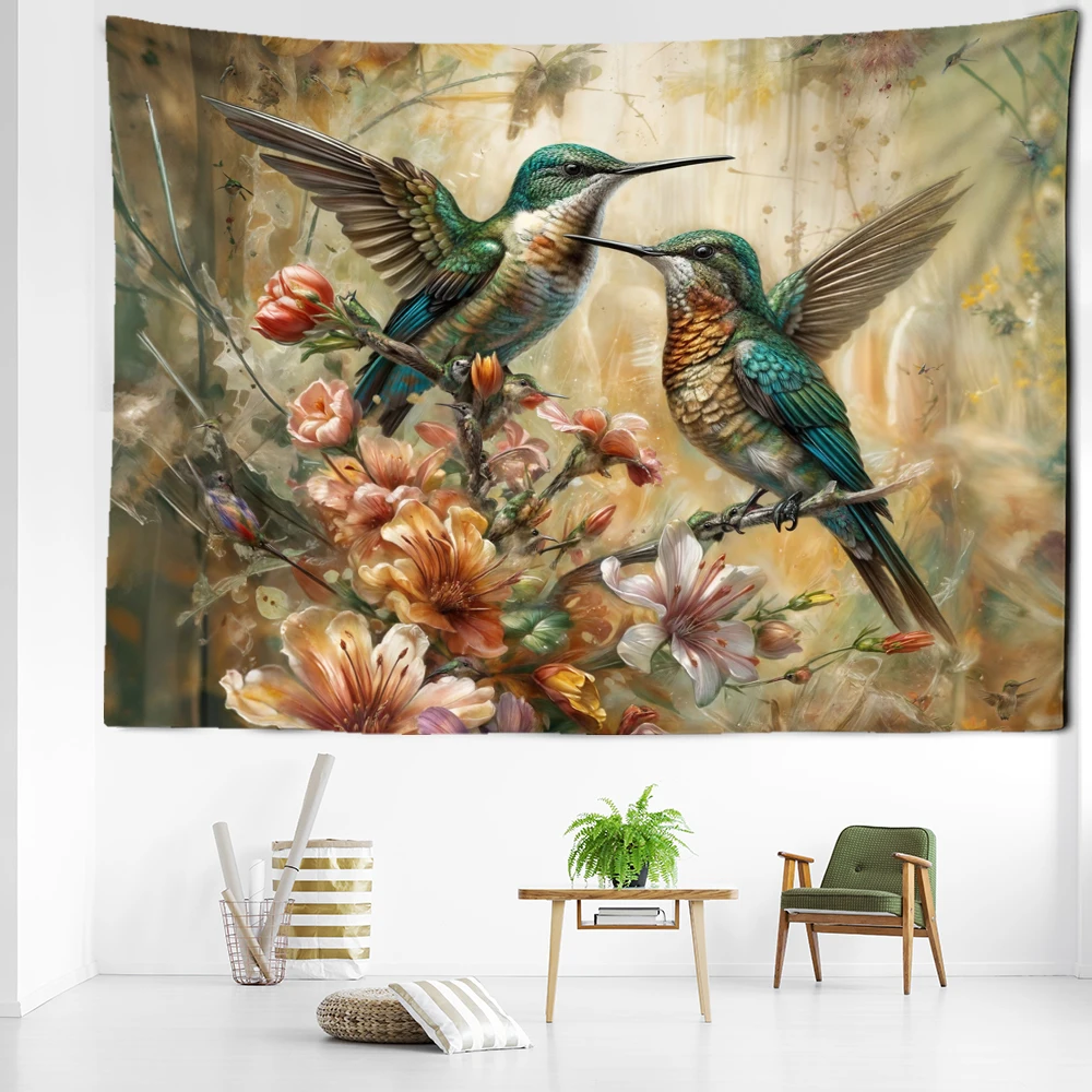 Vintage Flowers Hummingbird Tapestry Wall Hanging Plants Simple Art Bohemian Hippie Tapitz Living Room Bedroom Home Decor