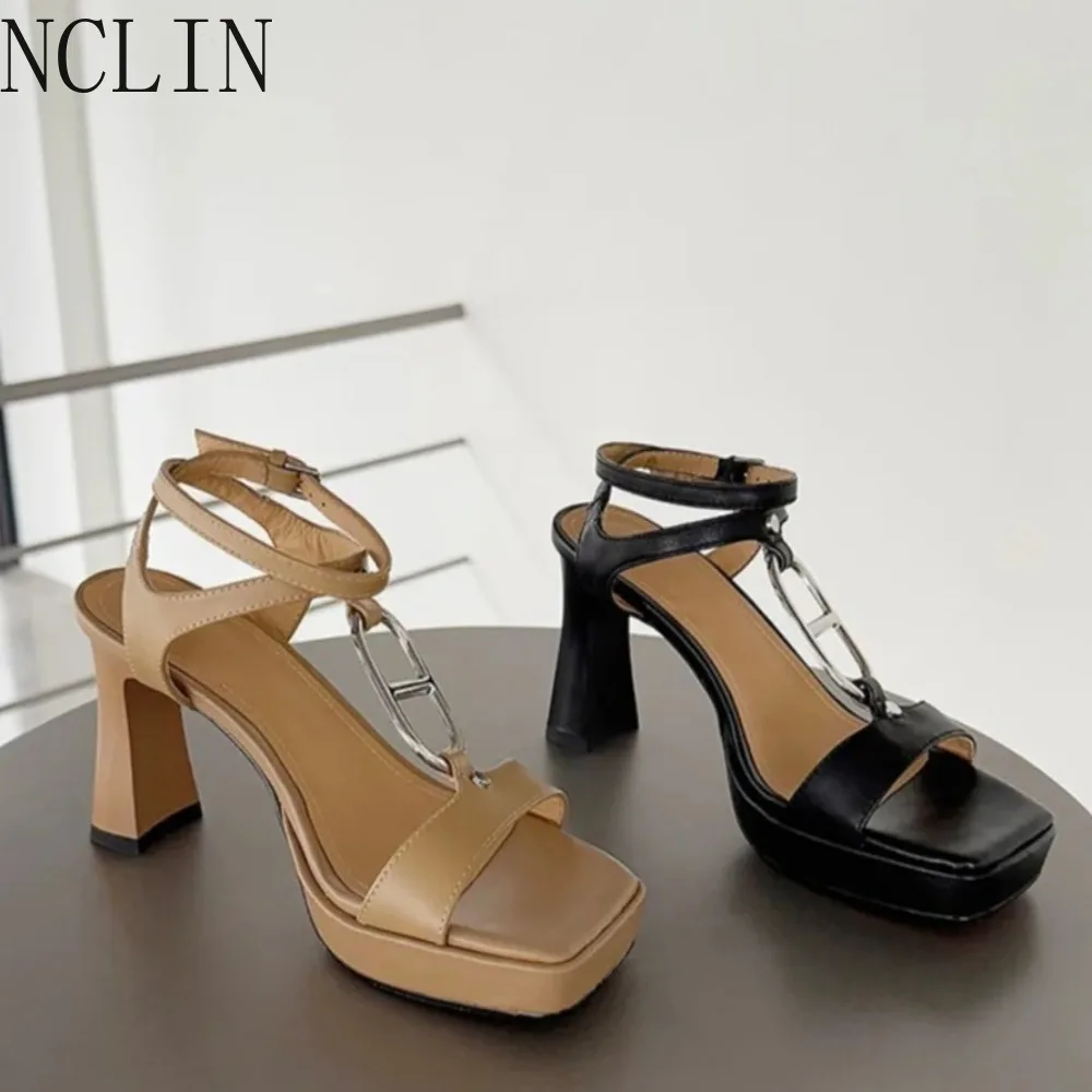 Women's Platform Chunky Heel Sandals - Open Toe Ankle Strap Buckle Summer Casual High Heels