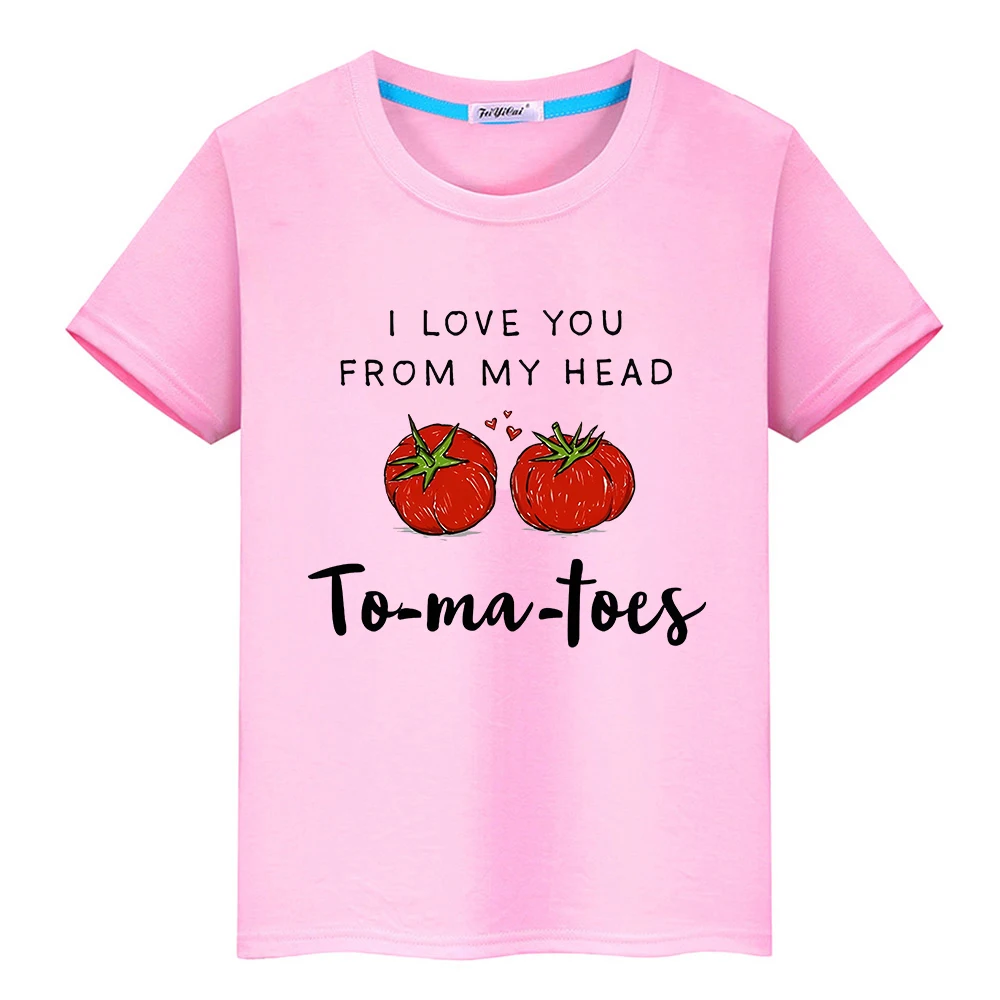 

Футболка с надписью «I LOVE YOU FROM MY HEAD Tomato», футболка с милым мультяшным графическим принтом, 100% хлопок, мягкая детская футболка для мальчиков и девочек