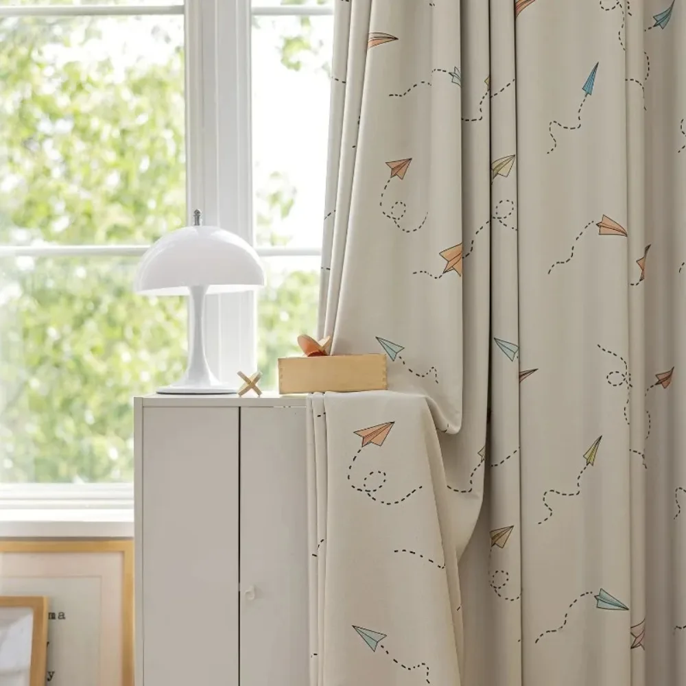 Cartoon Airplane Print Blackout Curtains for Kids Room Cute Bedroom Privacy Thermal Insulated Drapes Nursery Window Decor