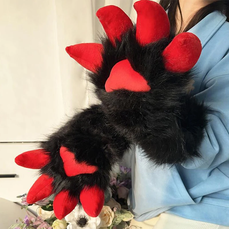 Handmade Furry Paws Plush Cartoon Dragon Animal Paw Gloves Kigurumi Fursuit Beast Claw Glove Kawaii Comic-Con Cosplay Costume