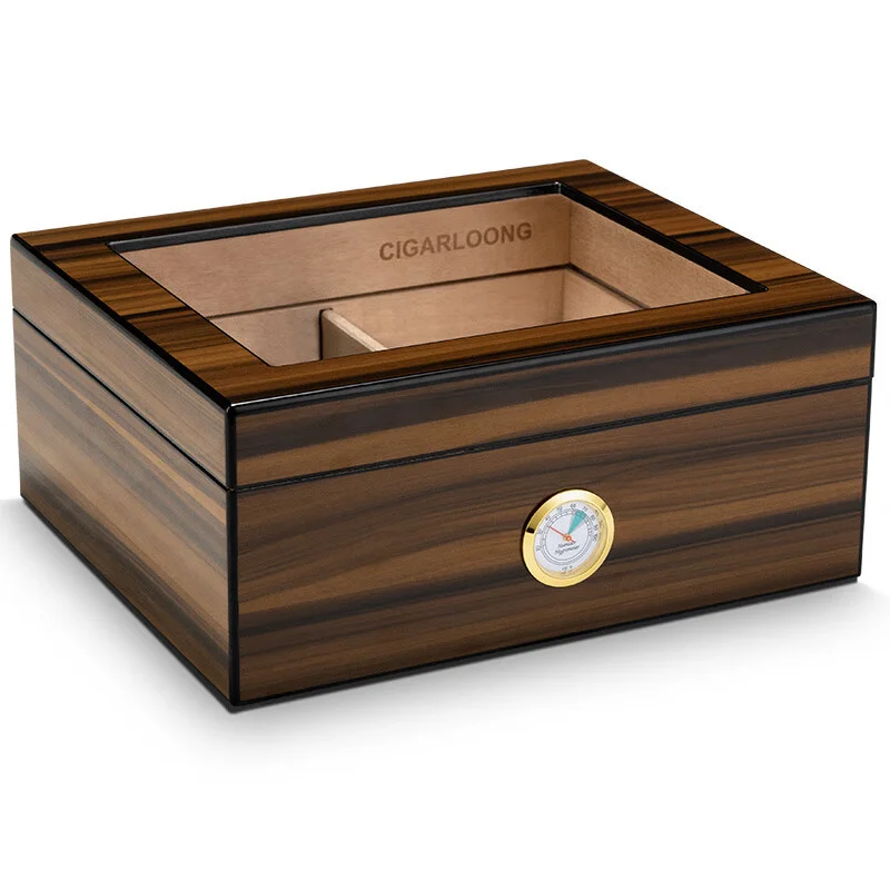 Cigar Humidor with Glass Windon,Cedar Wood , Cigar ette Storage Box Organizer Accessories