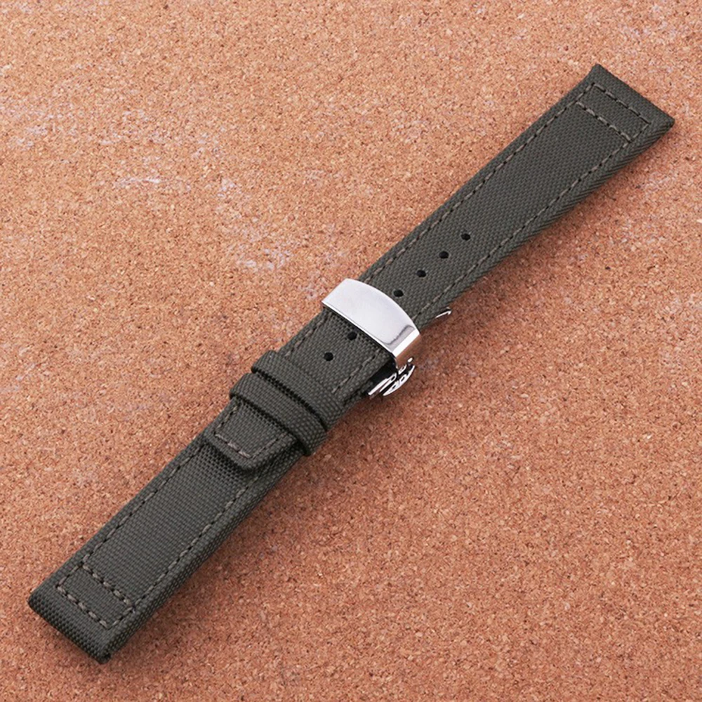 Correa de reloj de estilo de marca, pulsera deportiva de nailon verde y negro con cierre de acero inoxidable, 20mm, 21mm, 22mm