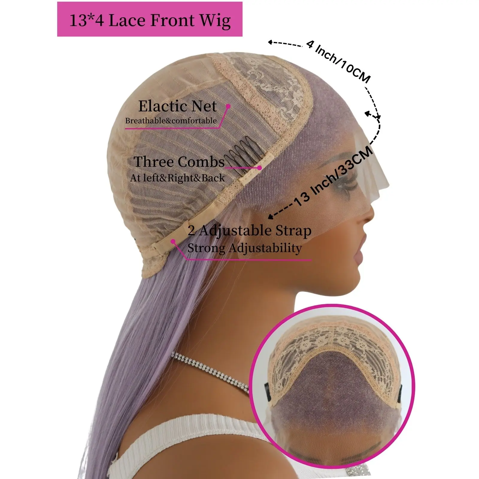 Lavender Purple Synthetic Lace Front Wigs Long Straight Lavender 13×4 Lace Front Wig Heat-resistant Synthetic wig 24Inch image 5