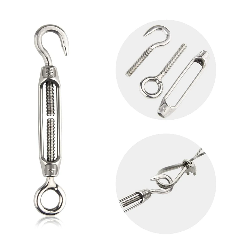 Tensor de alambre de acero inoxidable, gancho y ojo ajustable, 10 piezas, M4, cuerda de alambre, Perno de extracciรณn de tensiรณn