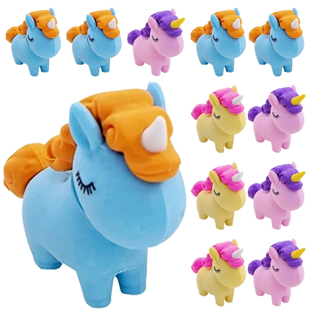 

12 Pcs Eraser Erasers Fun for Kids School Unicorn Cheep Puzzles 3d Cap Pencils Rubbers Supplies