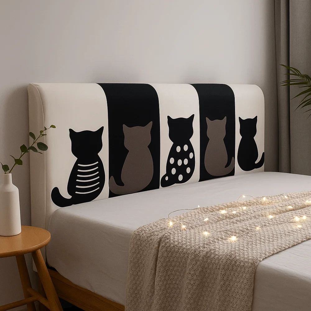 

Elastic Bed Head Cover Cartoon Dustproof Bedside Cover Skin-friendly Feel Cat Pattern Quilted Head Cover Bedroom