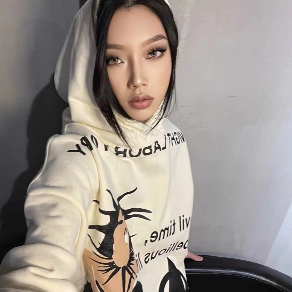 Hooded Sweatshirt Cartoon Graffiti Print Plus Velvet Ins Harajuku Style Loose Bf Female 2023 New Korean Style Hooded Sweatshirt