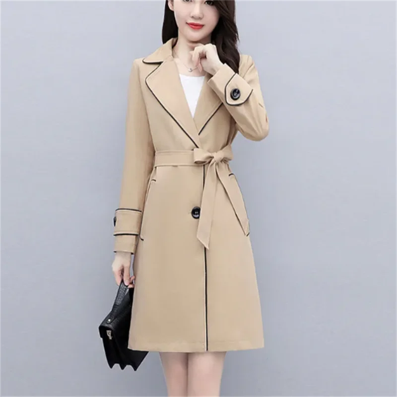 

Fashion Coat Women Outwear Casual Solid Windbreaker Elagant Waist Cinched Top Trench Coats For Woman Temperament Jacket Trend