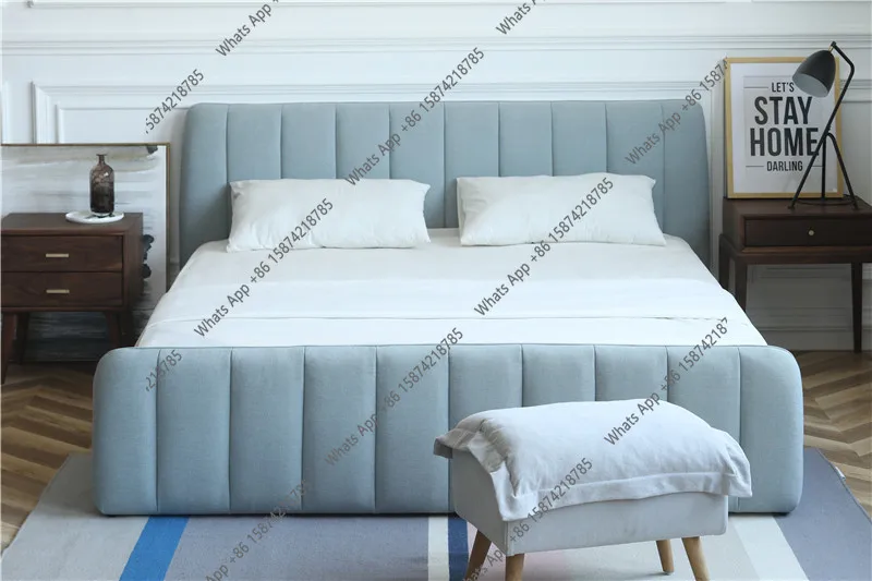 J Nordic Simple Modern Fabric Bed Master Bedroom Double Bed Soft Bed Soft High Backrest Fabric Minimalist Minimalist Itali