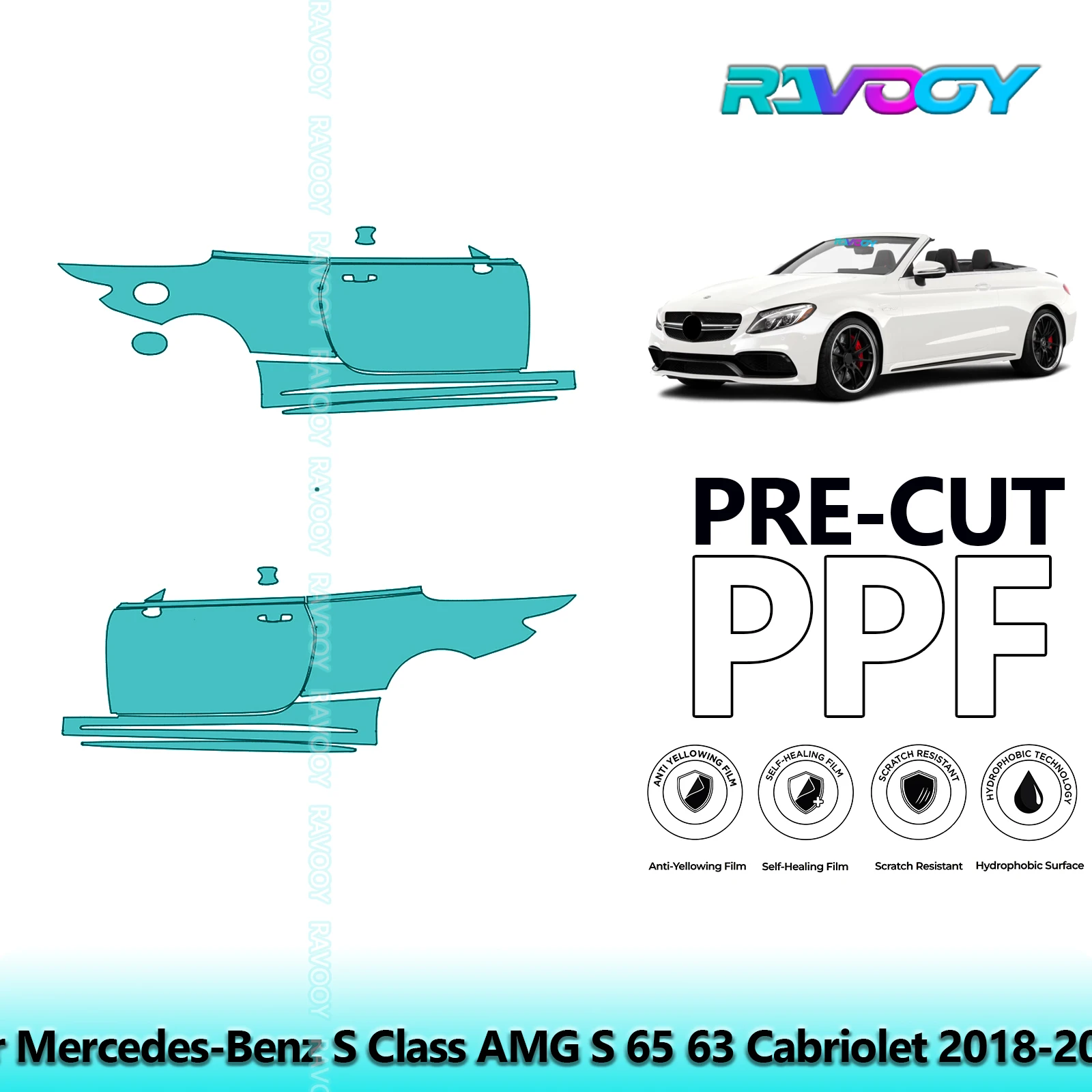

For Mercedes-Benz S Class AMG S 65 63 Cabriolet 2018-2021 8.5mil Pre-Cut PPF Door & A/B Pillar Kit TPU Paint Protection Film Set