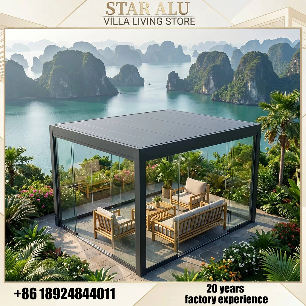 Aluminum Pergola Bioclimatic Waterproof Adjustable Louver Roof Weatherproof Sunshade Gazebo Pavilion for Outdoor Patio