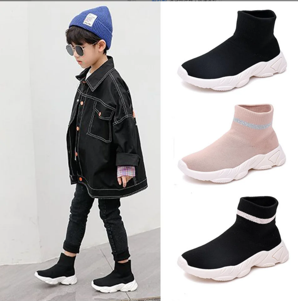 New Kids Sock Shoes Knitted Fashion High Top Sneakers for Boys Girls Casual Sport Sock Sneakers Children Tennis Running Shoes