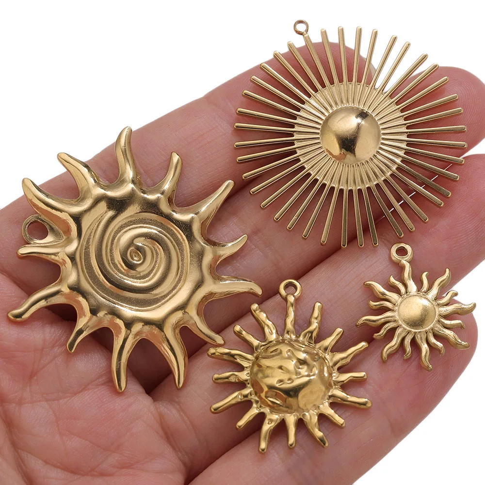 5pcs PVD Gold Charms Stainless Steel Sun Charm Vintage Round Embroidery Pendant Findings for DIY Earring Necklace Jewelry Making - view 5