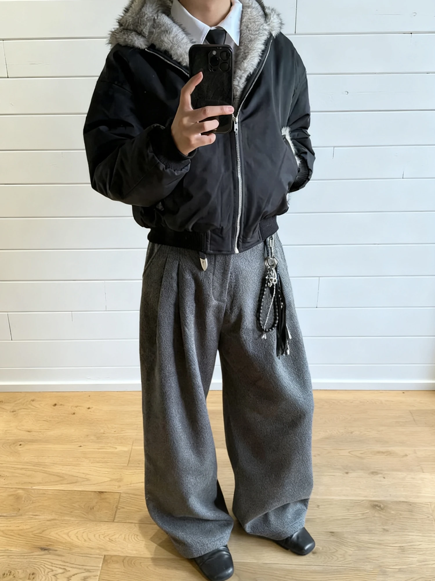 

American Sle Thiened Warm Wolf Fur Imitation Jaet Men's Autumn Winter Cotton Coat with Hood Mountain Eagle Design