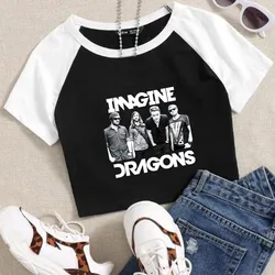 Imagine Dragons Loom World Tour 2024 Super-short O-Neck T-Shirt Girls Music Fans Gift Crop Tops Casual Short Sleeves Fashion