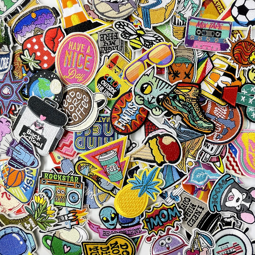 100pcs Random Mix Iron on Patches for Clothes Fabric Appliques Decoration Apparel Mend Patch Clothing Apparel Sewing Supplies