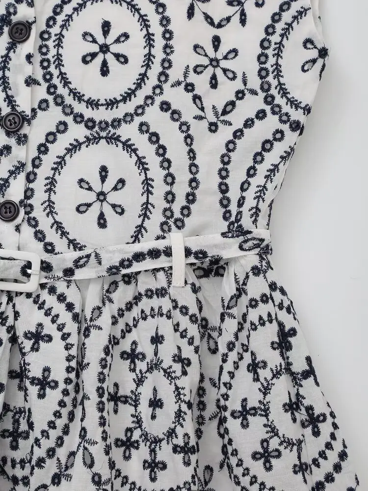 فساتين نسائية صيفية مطرزة أنيقة من KONDALA بدون أكمام ورقبة على شكل حرف v وأزرار وشاحات فساتين غير رسمية موضة 2025 فساتين عتيقة