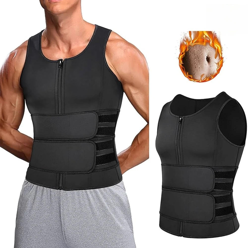 Colete Modelador Masculino com Cinta Abdominal Ajustável, Efeito Sauna Redutor para Secar a Barriga