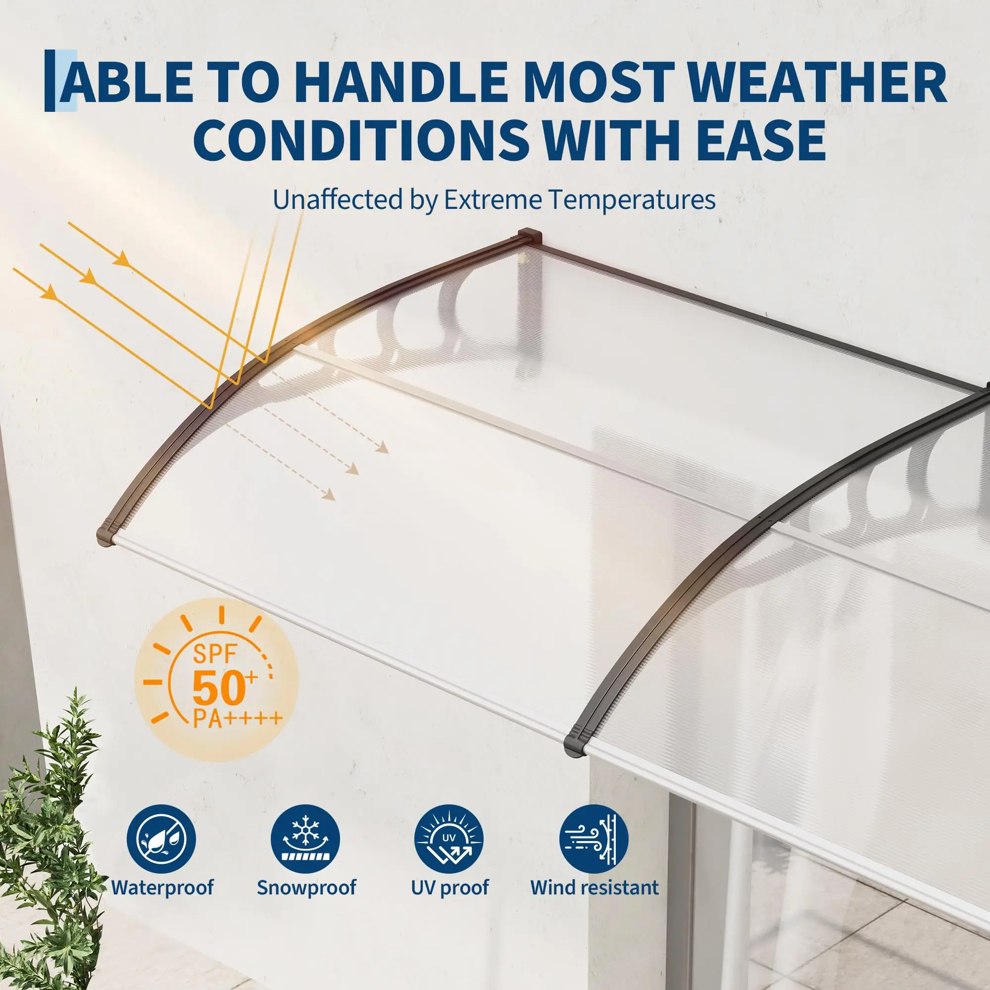 Awning for Door Entrance, 40’’x120’’ Window Awning Canopy Exterior, UV Rain Snow Sunlight Protection Door Awning with Plastic Steel Bracket,Polycarbonate Cover, Clear Board