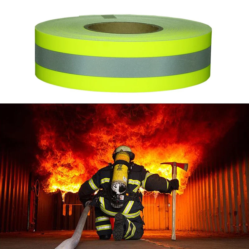 Tessuto ignifugo riflettente giallo fluorescente e rosso fluorescente cucito su nastro di avvertimento ignifugo per abbigliamento di sicurezza