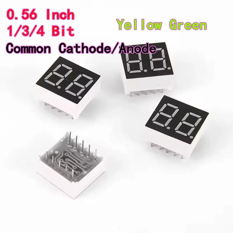 

5 шт. светодиодный цифровой дисплей, цифровая трубка 0,56 дюйма, 7 сегментов, 1 бит, 3 бита, 4 бита, цифровая трубка AS BS, общий катод, анод BS, желтый зеленый