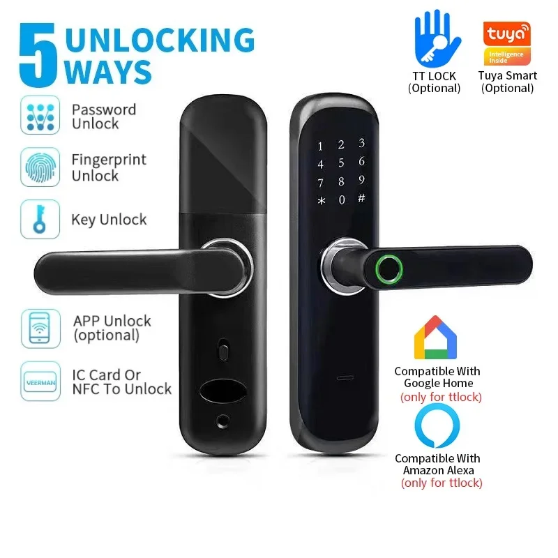 

Tuya WIFI Remote Unlock Smart Door Locks TTlock Work with Google Alexa Fingerprint Password Card NFC Key APPUnlock Electric Lock