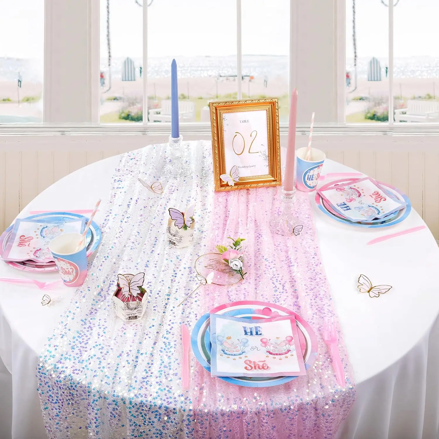 4 Pcs Iridescent Sequin Table Runner 25x120 Inches Mermaid Table Runner Glitter Sequin Table Runner for Wedding Birthday Party B