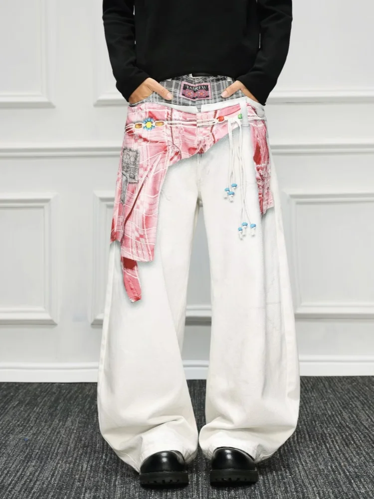 2025 Cyber Y2K Style 3D Digital Printed White Baggy Jeans Pants For Men Clothing Straight Streetwear Long Trousers Ropa Hombre